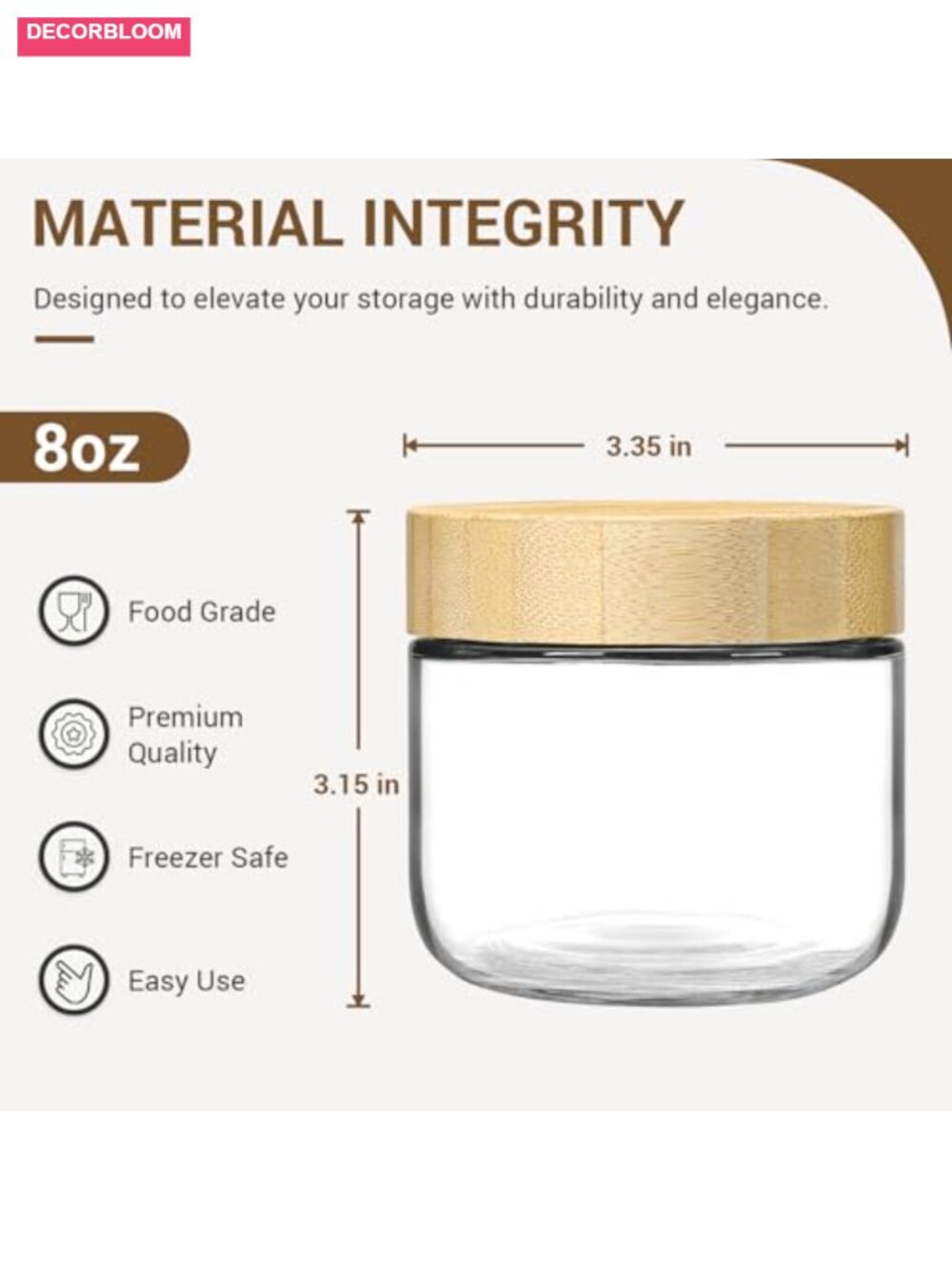 4-Pack 8oz Glass Jars with Airtight Bamboo Lids, Food Storage - Picture 2 of 6